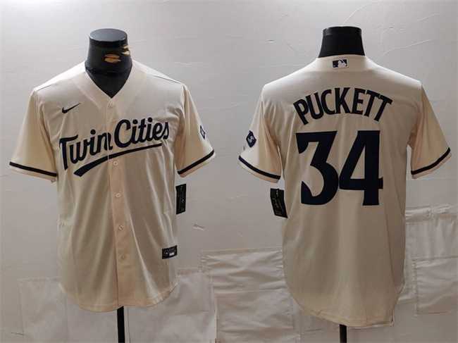 Mens Minnesota Twins #34 Kirby Puckett Cream Cool Base Stitched Baseball Jersey->minnesota twins->MLB Jersey